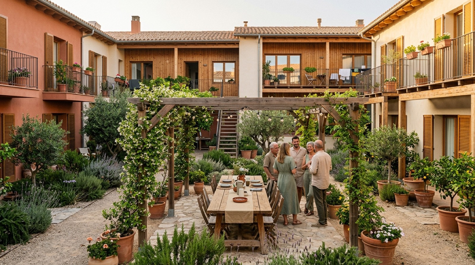 Patio comunitario de un proyecto de cohousing en España